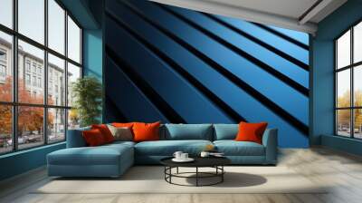 3D render abstract background with black geometric lines and soft blue lighting creating futuristic design elements. Wall mural