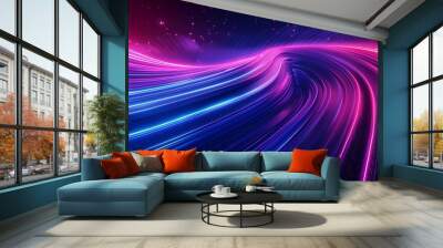 Abstract, neon lines forming a vortex effect on a dark background Wall mural