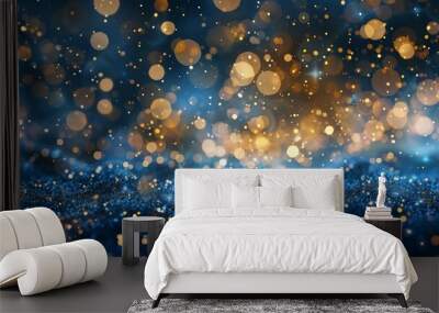 Abstract background glitter bokeh lights blue gold sparkly festive shiny glowing texture Wall mural