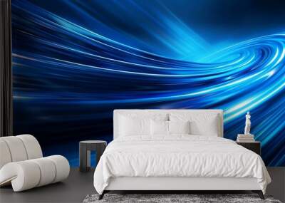 Abstract blue background with curved lines and light effects, perfect for technology and futuristic designs.
 Wall mural