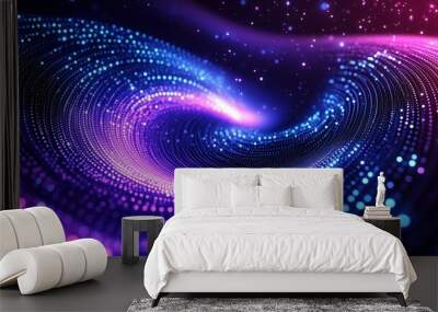 Abstract digital art of a swirling blue and purple background with white dots, creating a futuristic and tech-inspired visual Wall mural