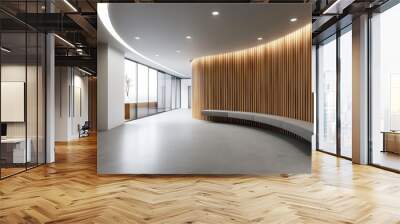 Architecture and Design Photography, Curved Wooden Wall in Stylish Office Lobby Wall mural