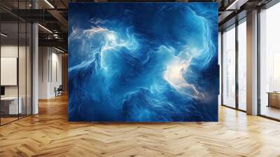 Beautiful abstract galaxy rendering in shades of electric blue and gold, showing swirling star patterns, highlighting the universe's infinite beauty. Wall mural