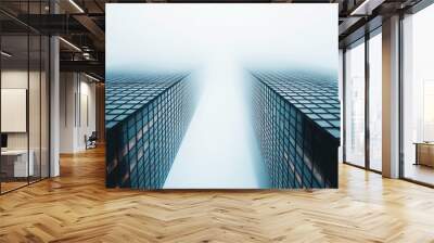 Photo of two modern skyscrapers vanishing into the fog, ideal for urban photography and architectural backgrounds
 Wall mural