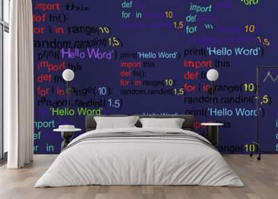 seamless pattern a python programming code on a dark blue backgr Wall mural