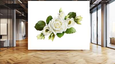 Bouquet of white roses and eustoma flowers isolated Wall mural