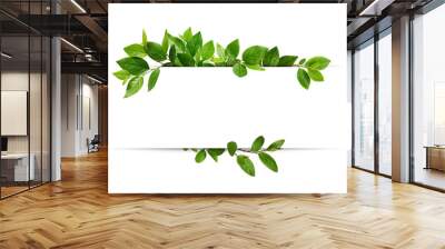 Decorative green leaves and a card with copy space isolated on white Wall mural