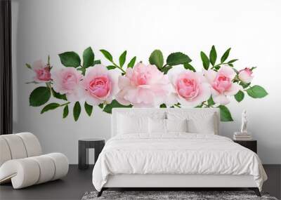 Pink rose flowers in a line arrangement Wall mural