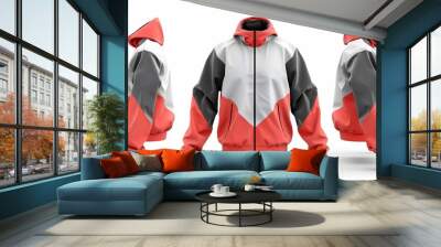 A 3D windbreaker jacket template designed for creative projects, presented on a white background Wall mural