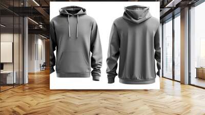 A blank gray men's hoodie, complete with a clipping path for design mockups, isolated on a white background Wall mural