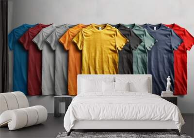 A collection of colored t-shirt templates for men, showcasing a variety of design options Wall mural