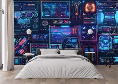 A collection of HUD frames, encapsulating futuristic modern user interface elements, control panels, high-tech screen digital hologram windows, gaming menus, and more Wall mural