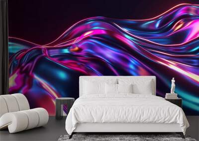 Abstract fluid iridescent holographic neon curved wave in motion colorful background 3d render. Gradient design element for backgrounds, banners, wallpapers, posters and covers Wall mural