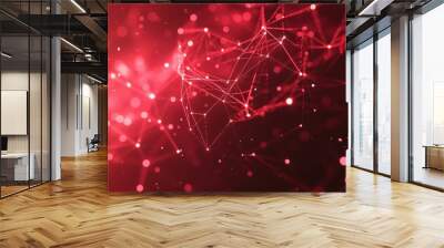 Abstract red polygon tech network with connect technology background. Abstract dots and lines texture background. 3d rendering Wall mural