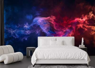 An abstract depiction of nebula smoke fire in red and blue light isolated on a black background, embodying the concept of versus, competition, and fight Wall mural