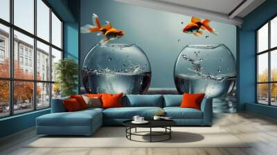 An angelfish jumping into a bigger fishbowl Wall mural