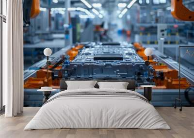 An EV battery module on a production line, indicating the automotive industry's move towards electric and hybrid vehicles Wall mural