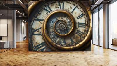 An old vintage clock face with a spiral effect representing the infinite spiral of time Wall mural