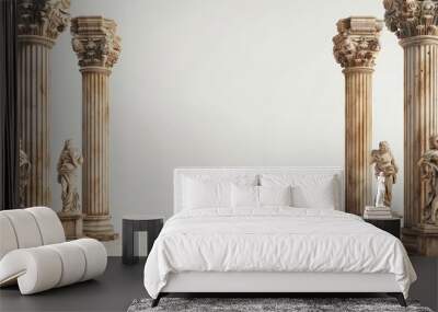 Background for product presentation. Antique columns ans statues on white background Wall mural