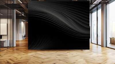 Black abstract background design. Modern wavy line pattern (guilloche curves) in monochrome colors. Premium stripe texture for banner, business backdrop. Dark horizontal vector template Wall mural