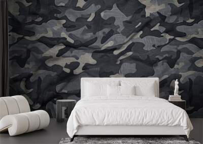 Camouflage pattern. Trendy dark gray camouflage fabric. Military texture. Dark background Wall mural