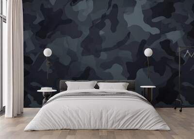 Camouflage pattern. Trendy dark gray camouflage fabric. Military texture. Dark background Wall mural