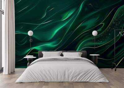 Combining black and green, this dark background features a gradient light effect with a metallic texture and soft tech lines, creating a sleek abstract design Wall mural