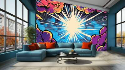 Comic abstract pop art background featuring a thunder illustration Wall mural