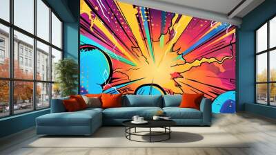 Comic abstract pop art background featuring a thunder illustration Wall mural