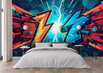 Comics-inspired versus frame with a lightning ray border, a comic fighting duel and confrontation logo for VS battle challenges and sports team matches in an isolated cartoon vector background Wall mural