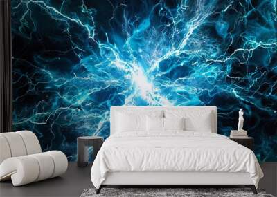 Electrical plasma power depicted through blue and white energy crackling fusion Wall mural