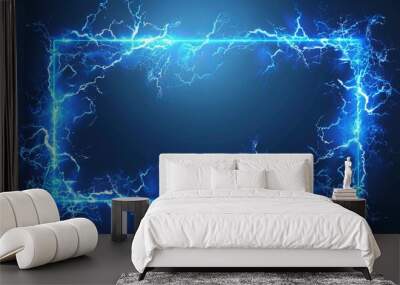 Lightning frames, blue electric borders of rectangular and square shapes with thunder bolt effect. Isolated photo frames with thunderbolt impact, magical energy flash, realistic 3D vector bolts set Wall mural