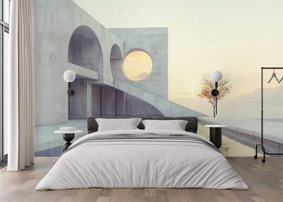 Minimalistic and surreal architecture rendered in 3D Wall mural