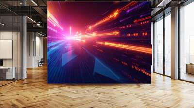 Modern abstract high-speed movement. Dynamic motion light and fast arrows moving on dark background. Futuristic, technology pattern for banner Wall mural