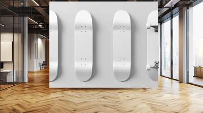 skateboard white color, plain and blank deck. Set of isolated object in different angle, mock up template for your logo and graphic design Wall mural