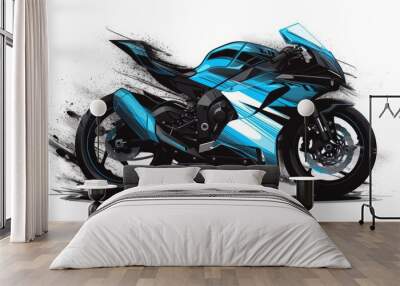 sport bike art design vector blue black template r1 isolated white power engine motor fast ride rider wheels motorbike background Wall mural