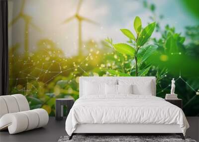 The renewable energy icon on the nature background in The concept energy friendly for a sustainable environment. Green, clean energy source and hydrogen technology eco Wall mural