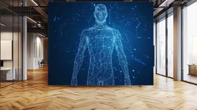 Wireframe mesh of a human body in virtual reality, scanned for medical blueprint 3D modeling Wall mural