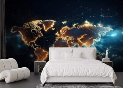 World map with graph in futuristic concept suitable for financial investment or Economic trends business idea and all art work design. Abstract finance background Wall mural