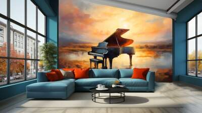 Celestial piano. Oil painting in impressionism style. Wall mural