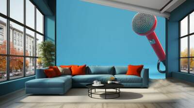 Megaphone on a blue background with copy space. Advertisement, 3D, Microphone. Wall mural