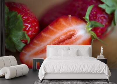 Fresh strawberries on old wooden background Wall mural