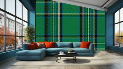 Tartan. Checkered pattern in Scottish style.  A classic geometric pattern. Woolen green fabric. Wall mural