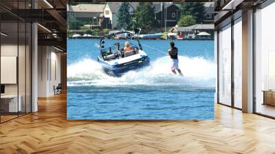 Man waterskiing on the lake. Wall mural