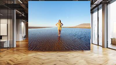 portrait young adult latin american woman standing in a wetland in northern Chile Wall mural