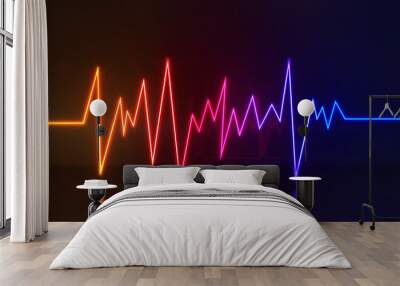 abstract background, neon light lines, heart rhythm pattern and frequency.,3d rendering Wall mural