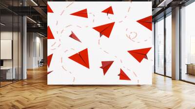 Confusion in choices and decisions Lack of leadership in management ,Red paper plane flying randomly ,3D rendering. Wall mural