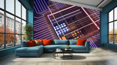 Image of the central processing unit,working processing technology,Nanotechnology Computing Technology,Conceptual CPU on circuit board,3d rendering Wall mural