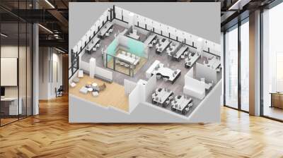 Isometric view of a office area,reception and meeting room, 3d rendering. Wall mural