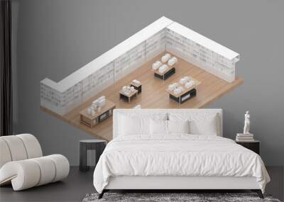 Isometric view of book store,shopping malls, 3d rendering. Wall mural